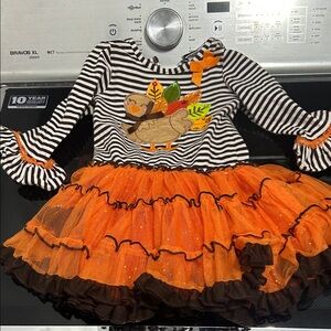 Girls 3T fall thanksgiving turkey fancy tutu dress bell sleeve sparkle tutu
